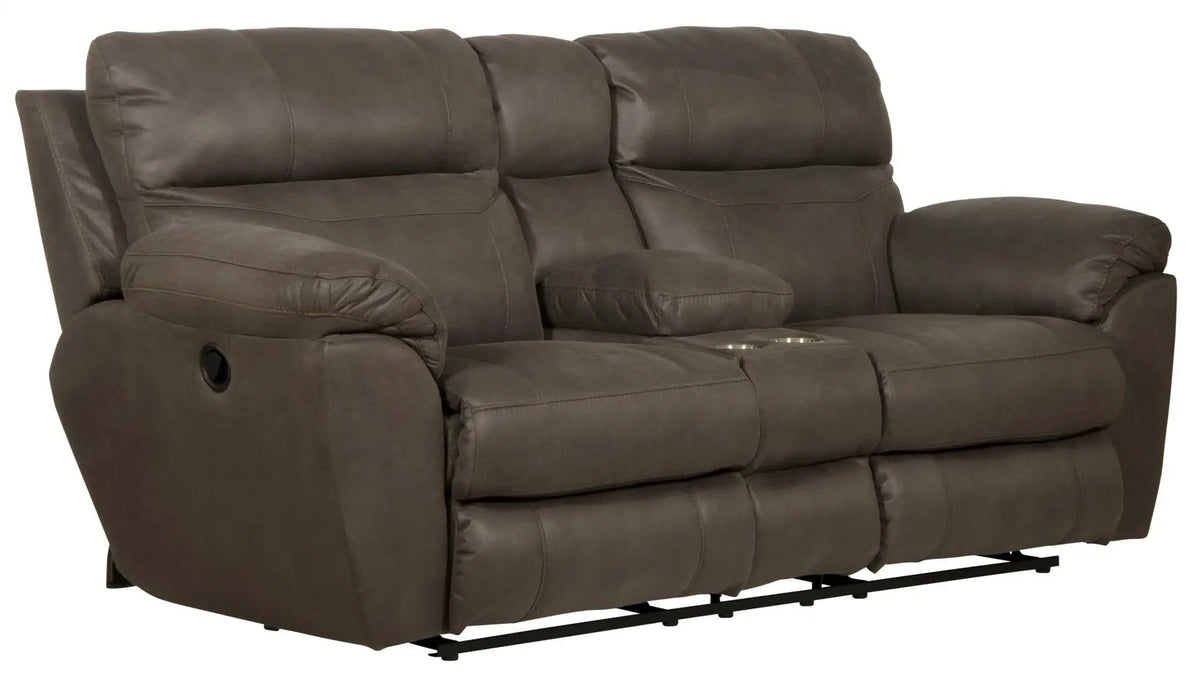 Atlas Reclining Console Loveseat With Storage | 86 x 43 x 43 in | Faux Leather & Fabric | Charcoal