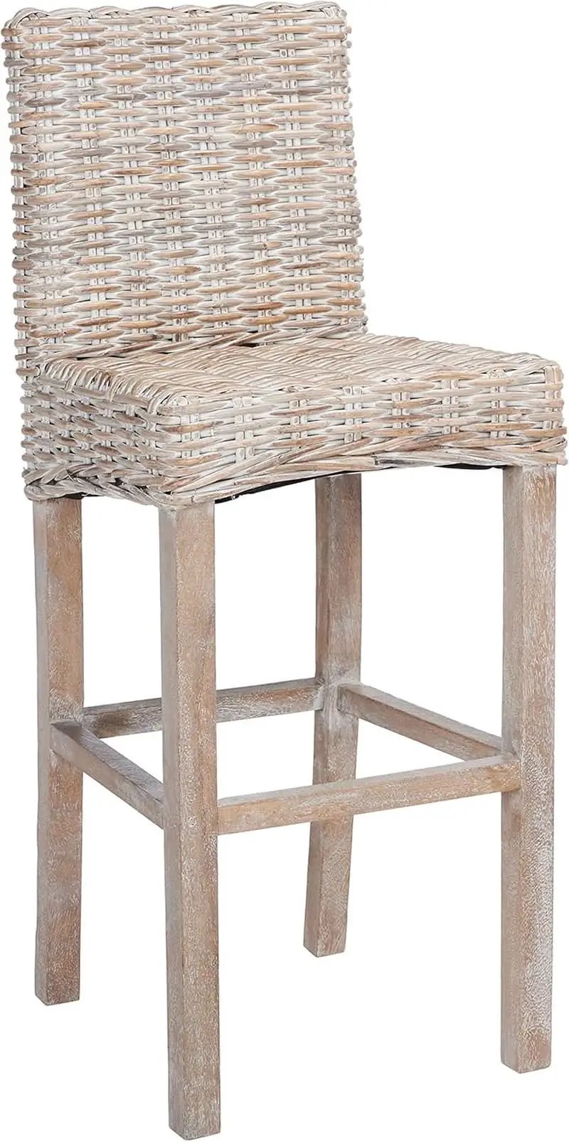 Grey Wash Rattan 30 Inch Bar Stool With Parsons Legs from PriceLows™