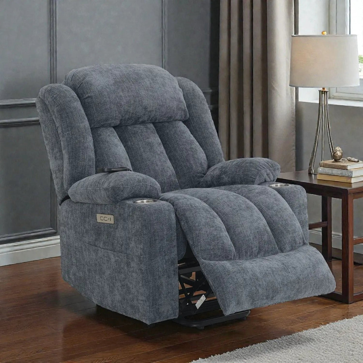 Power Motion Recliner | Power Lift | Heat And Massage | Blue Chenille