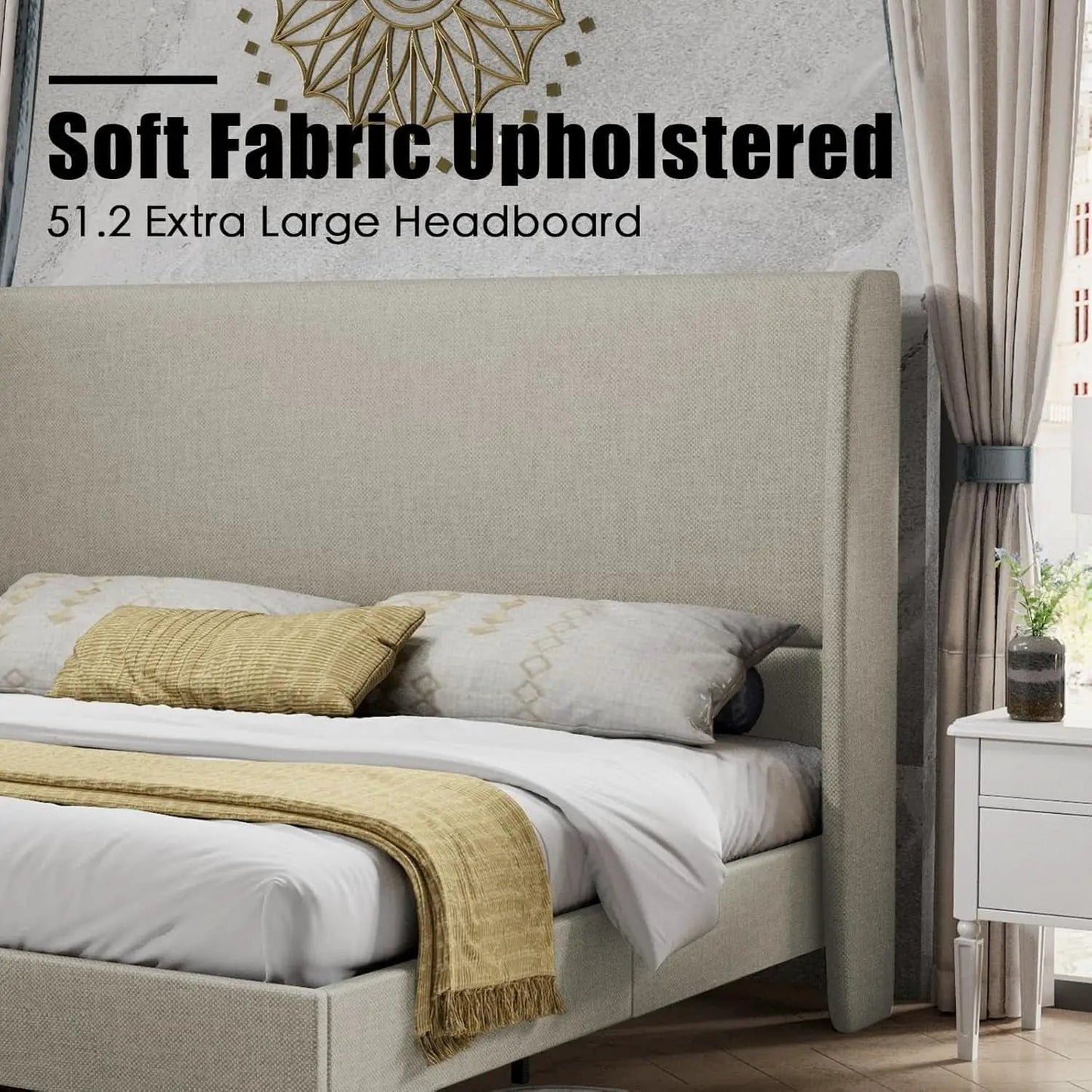 King Size Wingback Headboard Upholstered Bed Frame Khaki from PriceLows™