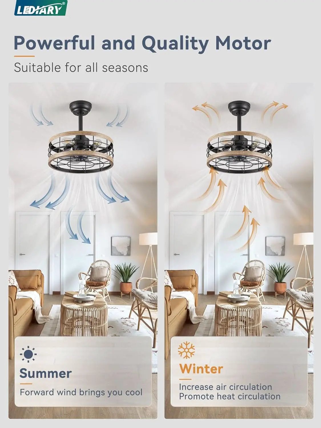 16.5 Inch Rustic Brown Caged Ceiling Fan With Light from PriceLows™