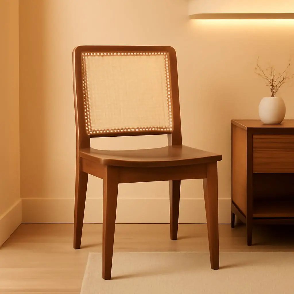 Benicio Dark Brown Natural Rattan Back Dining Chair Set of 2 from PriceLows™