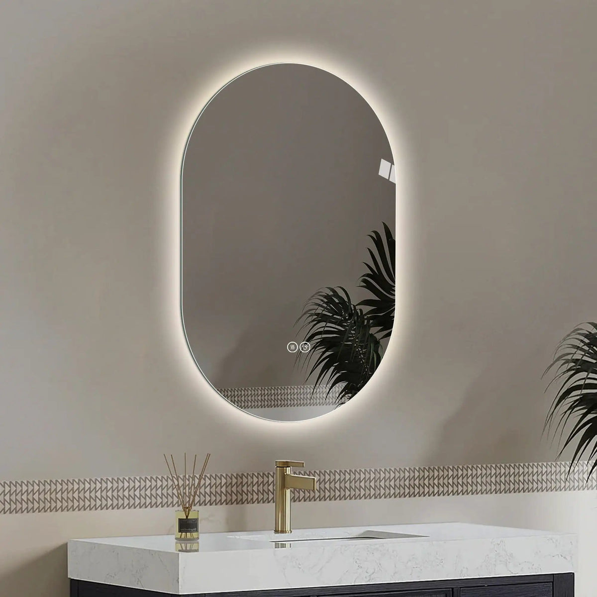 Smart Wall Mounted LED Touch Screen Mirror With Anti-Fog Function And Adjustable | 2 Pieces | Tempered Glass | Home