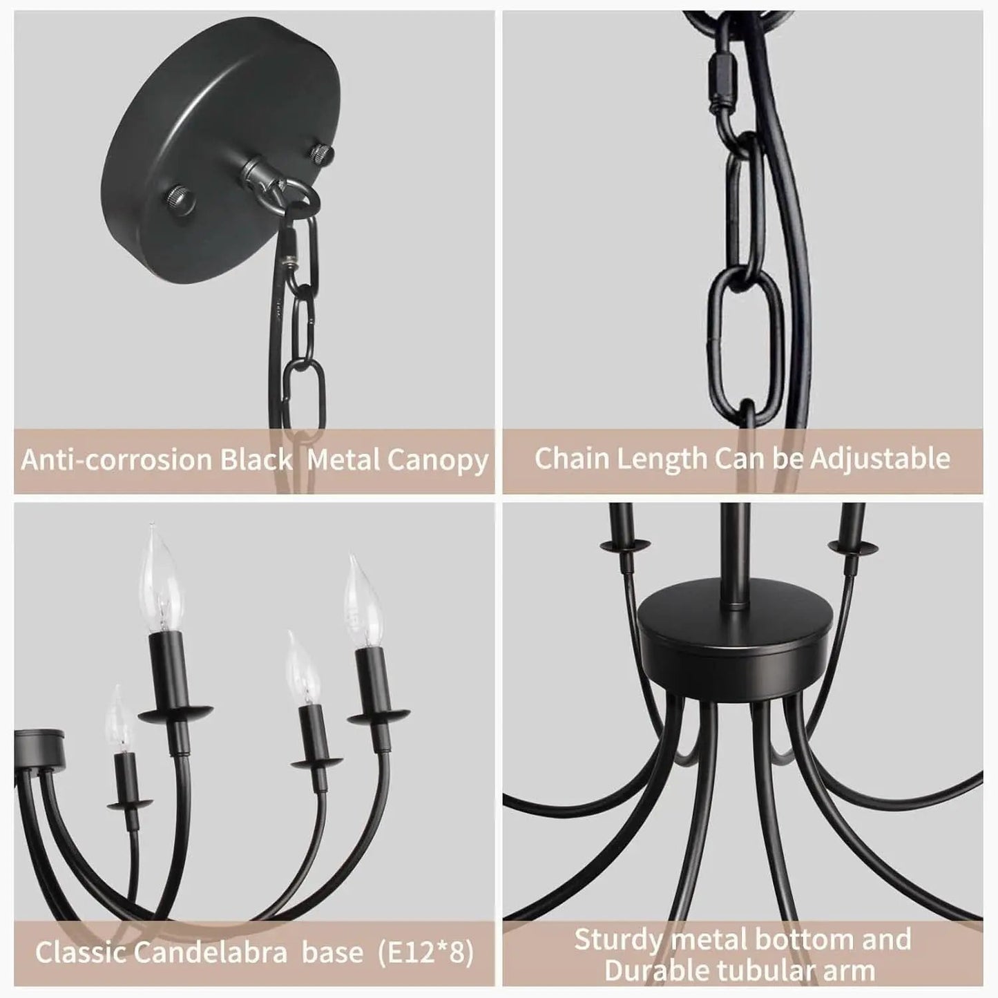 8 Light Matte Black Farmhouse Chandelier For Dining Room from PriceLows™