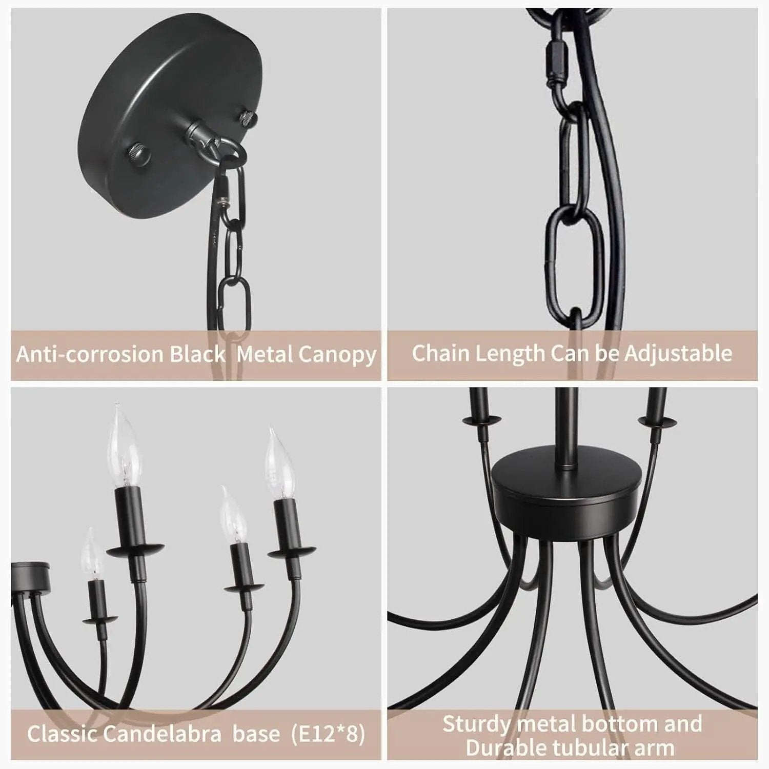 8 Light Matte Black Farmhouse Chandelier For Dining Room from PriceLows™