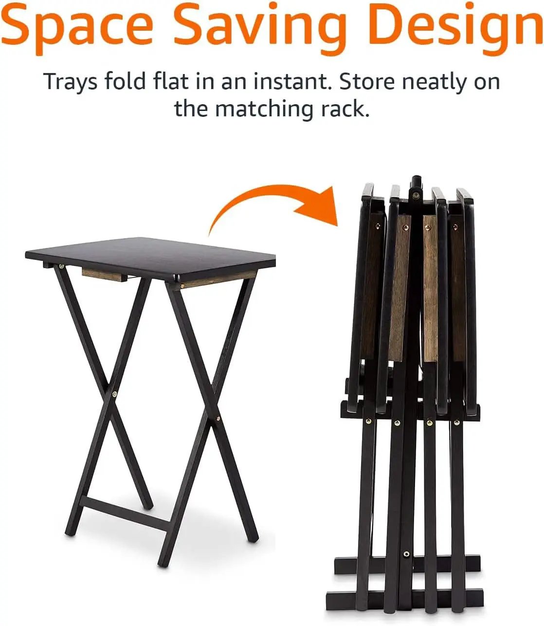 Foldable TV Dinner Tray Tables 4 Pack Black 15x19x26 from PriceLows™