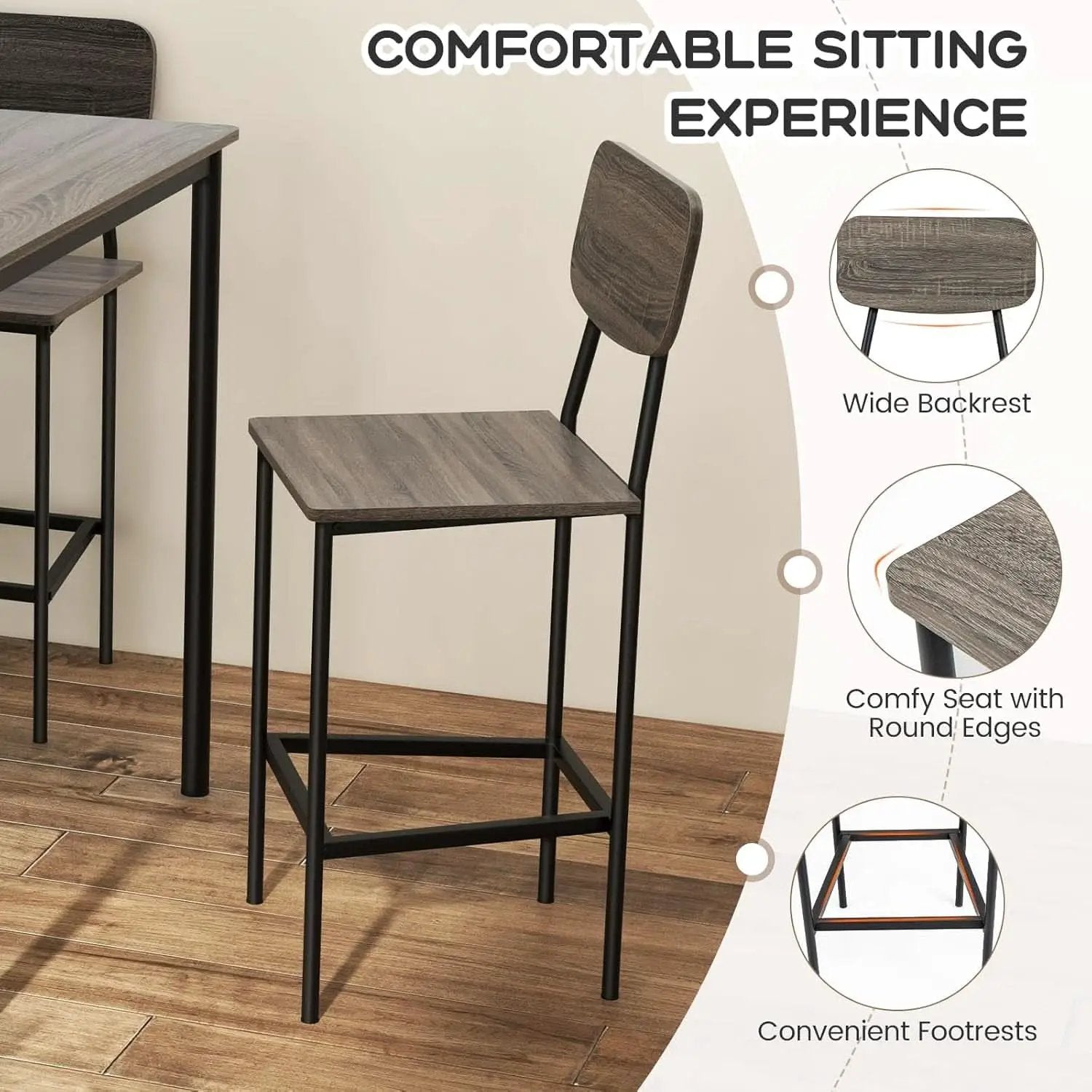 5 Piece Counter Height Dining Table Set Black Oak Stools from PriceLows™