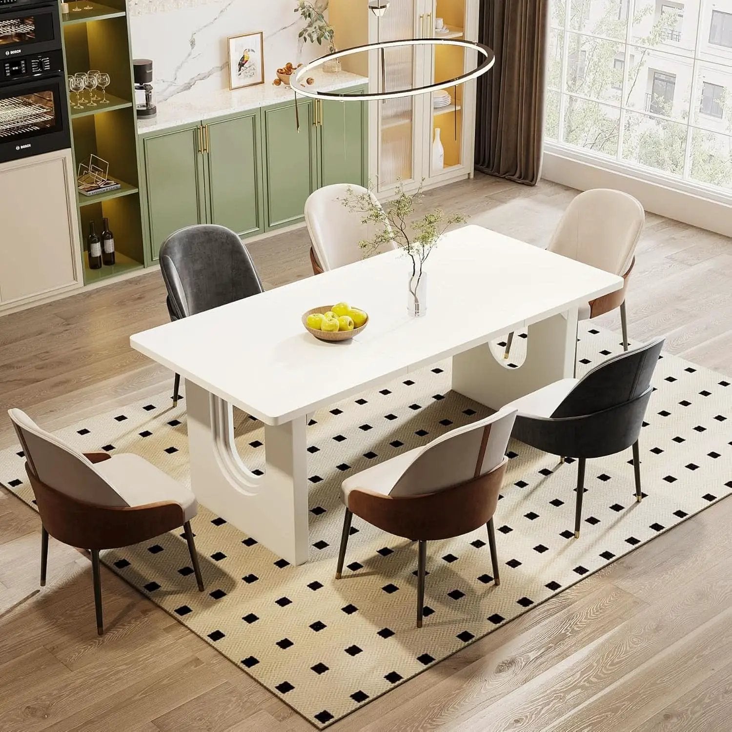 Modern White Dining Table 71 Inch With Wood Pedestal Base from PriceLows™