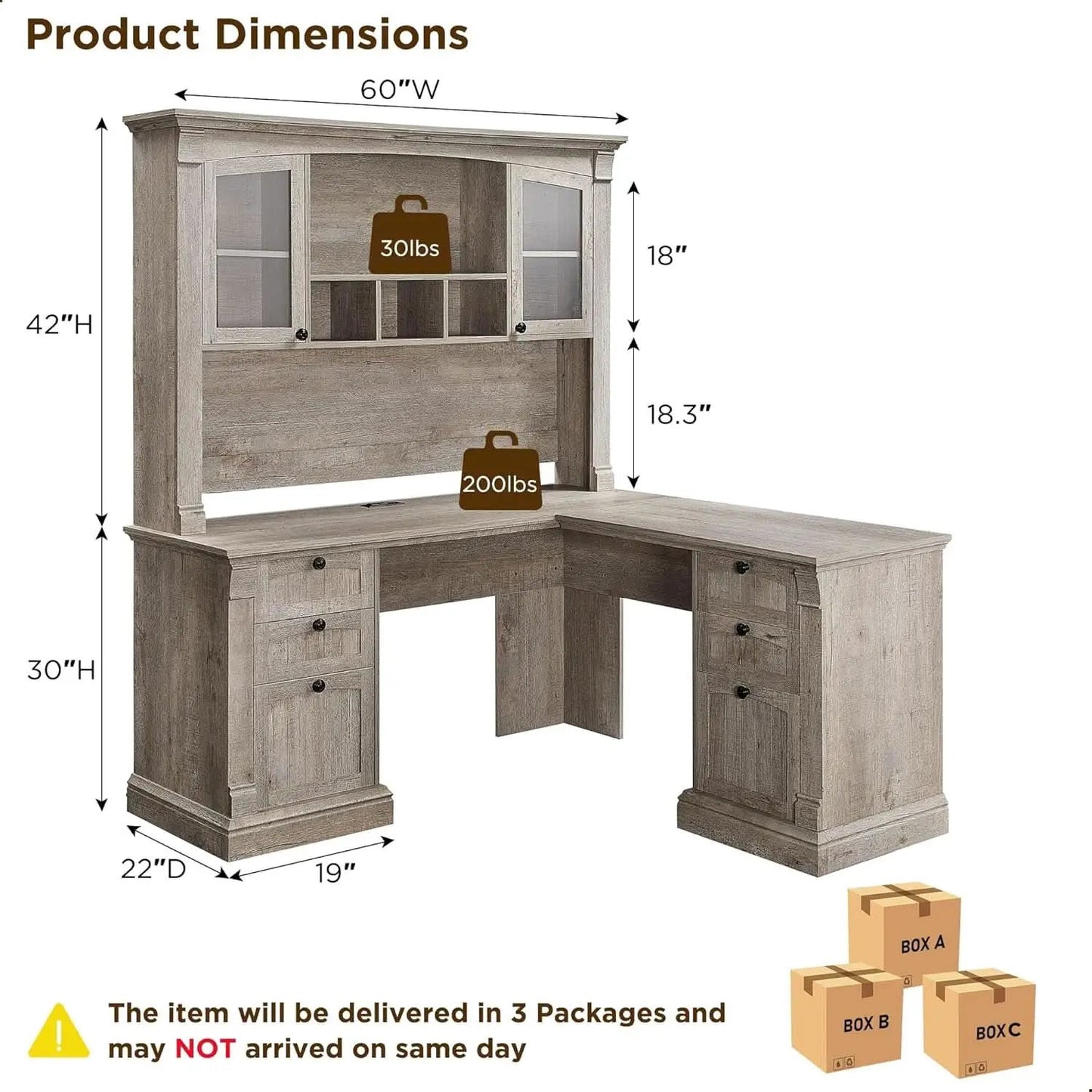 60-Inch L-Shaped Desk With Hutch Light Rustic Oak Finish from PriceLows™