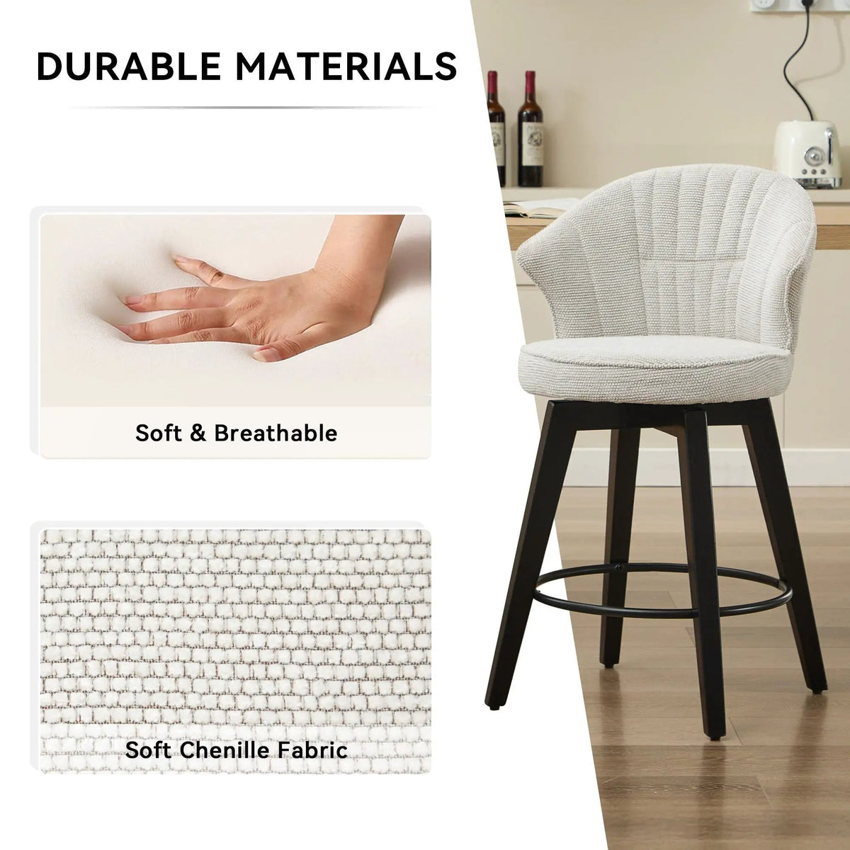 Wing Back Swivel Bar Stools | Set Of 2 | 360 Degree Silent Swivel | Adjustable Leveling Feet
