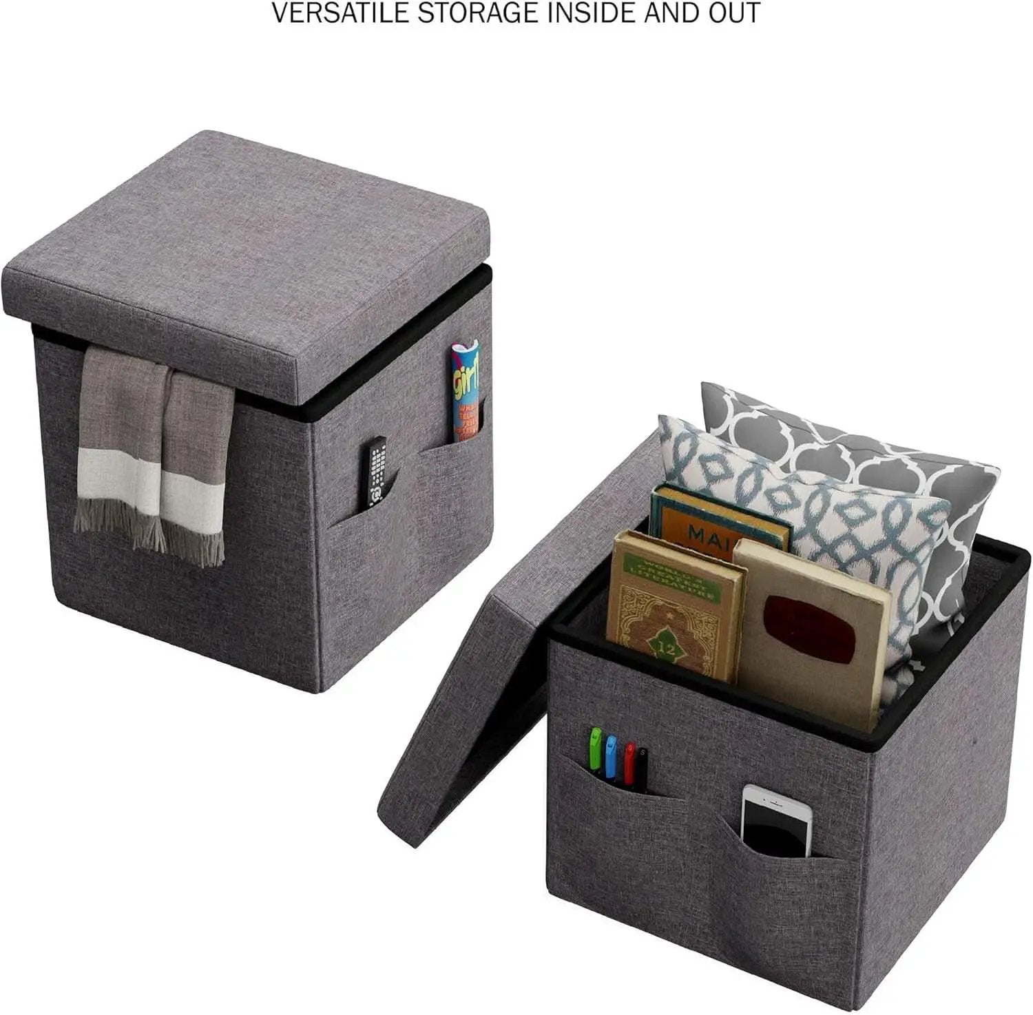 Gray 15 Inch Collapsible Storage Ottomans Compartments from PriceLows™