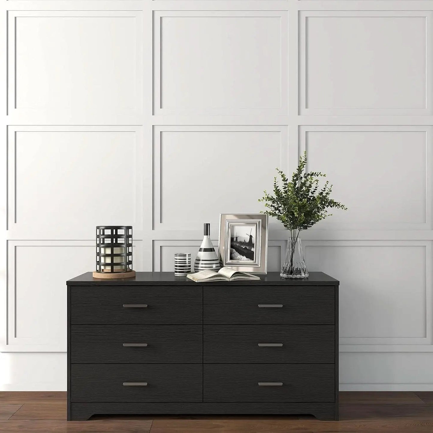 Wooden Six Drawer Dresser In Black For Living Room Bedroom from PriceLows™