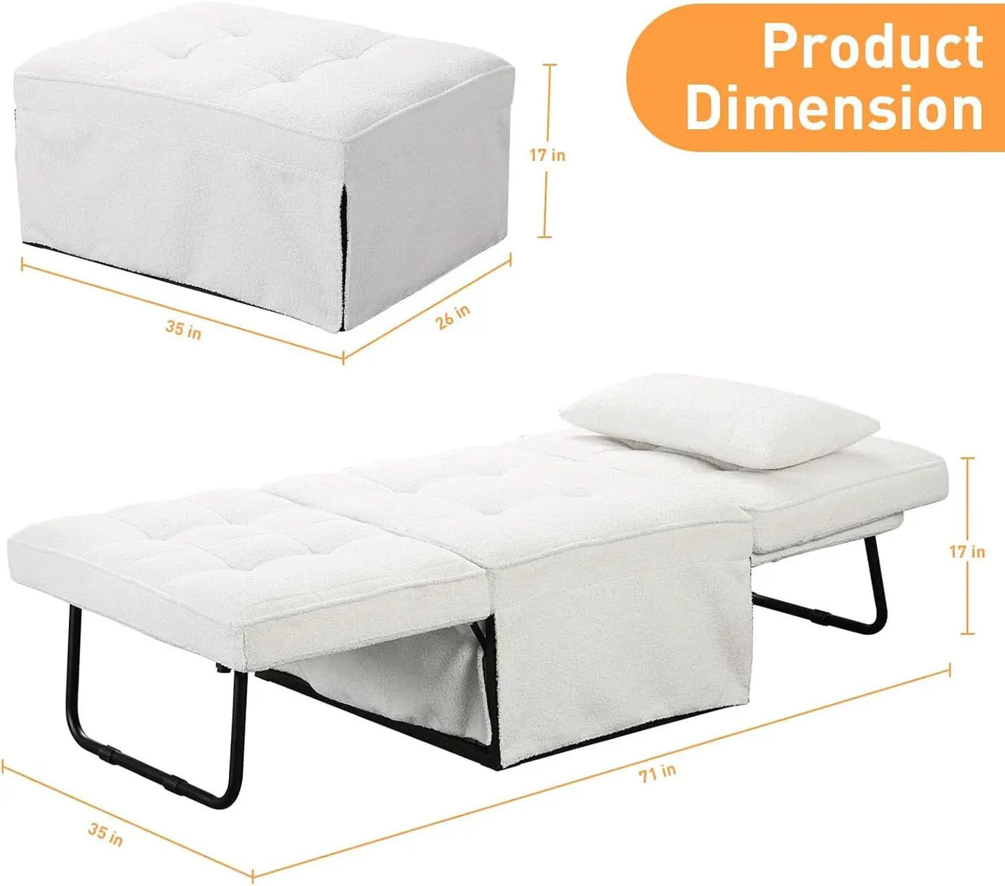 Beige Convertible Sofa Bed With Adjustable Backrest from PriceLows™