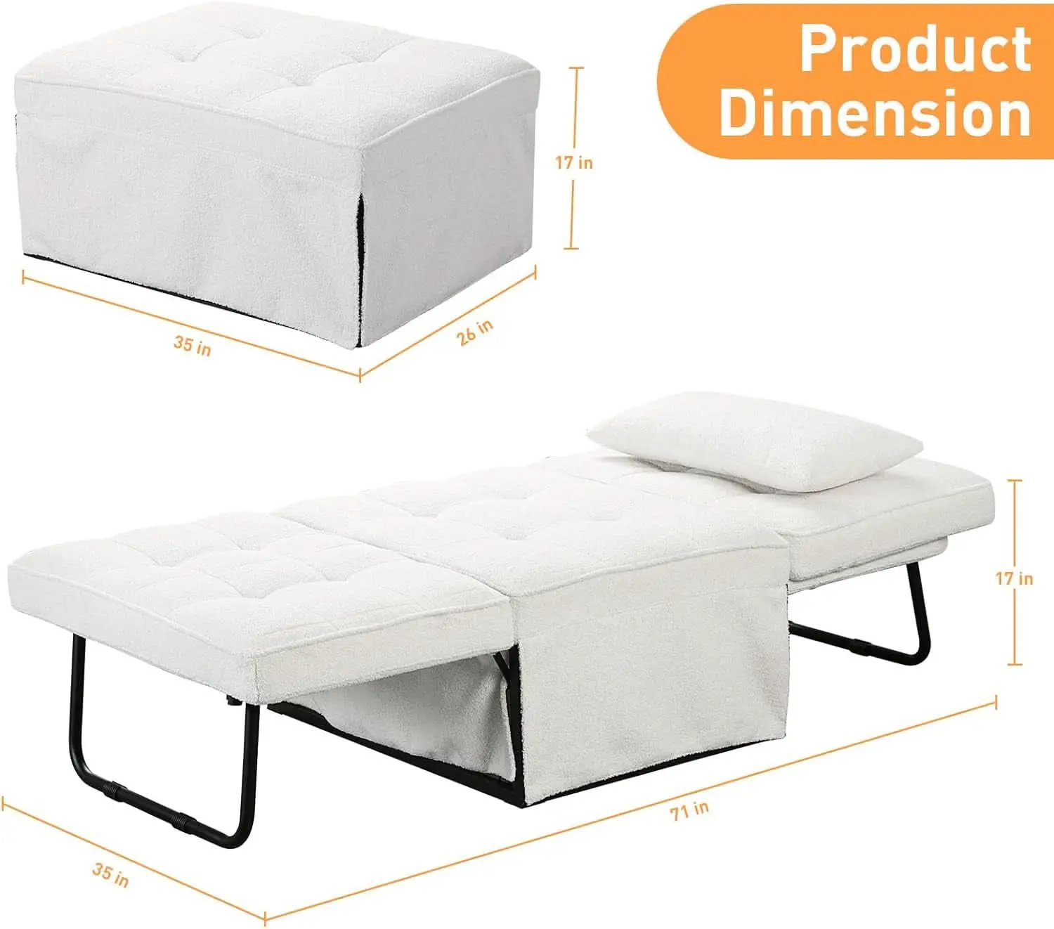 Beige Convertible Sofa Bed With Adjustable Backrest from PriceLows™