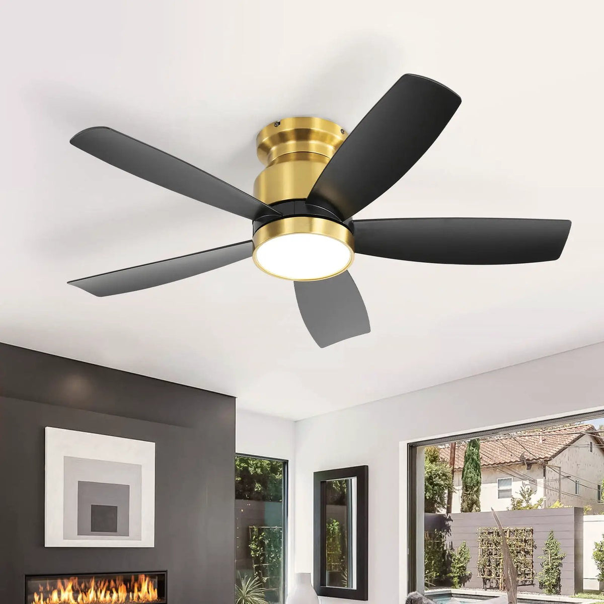 Flush Mount Ceiling Fan | 42 Inch Span | 22W 3CCT LED Light | DC Motor With Remote