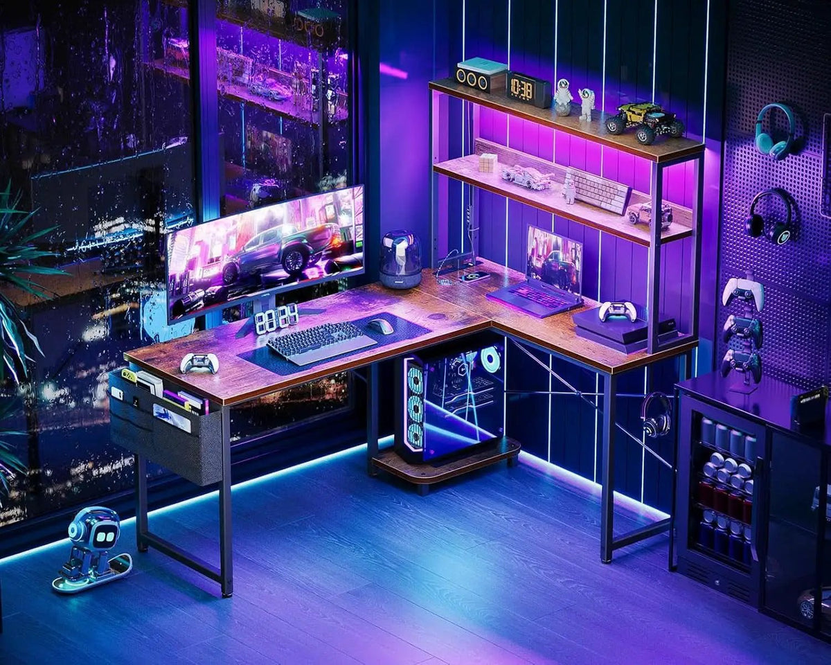 53 Inch L Shaped Desk With LED Lights And Power Outlet from PriceLows™