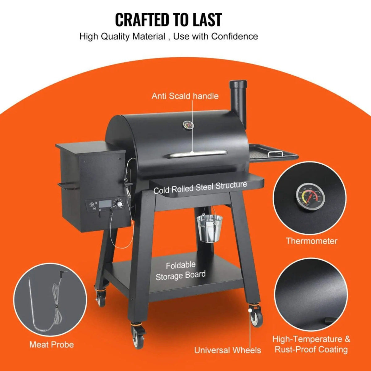 53-Inch Heavy-Duty Portable Wood Pellet BBQ Grill With Cart | 53 Inch | Wood | Outdoor Grill