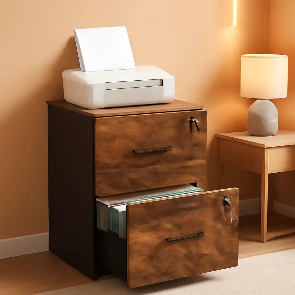 Two Drawer File Cabinet With Lock Printer Stand For A4 And Letter Size Files Rustic Brown And Black from PriceLows™