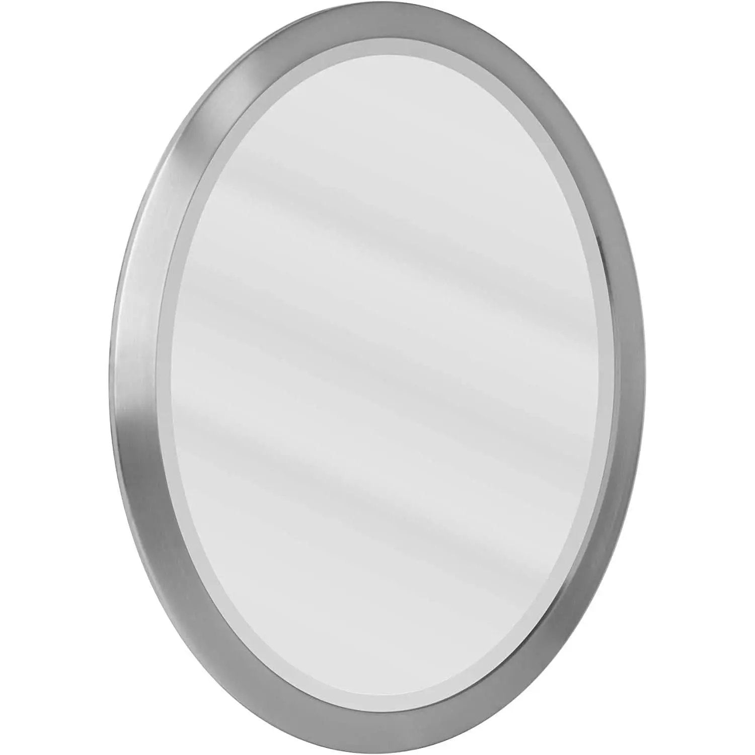 Brushed Nickel Oval Framed Vanity Mirror Beveled Edge from PriceLows™