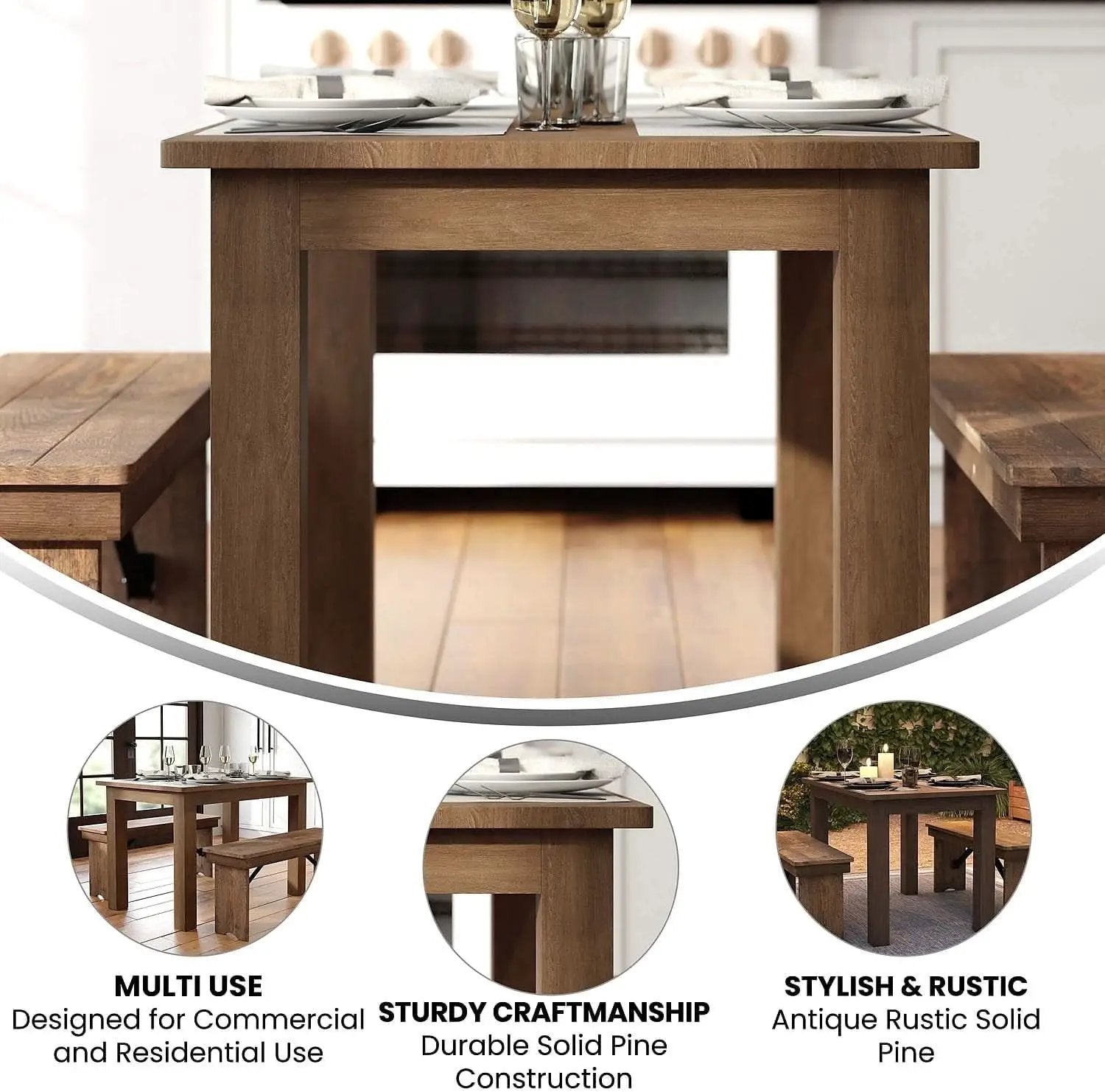 Hercules 46x30 Antique Rustic Solid Pine Farm Dining Table from PriceLows™