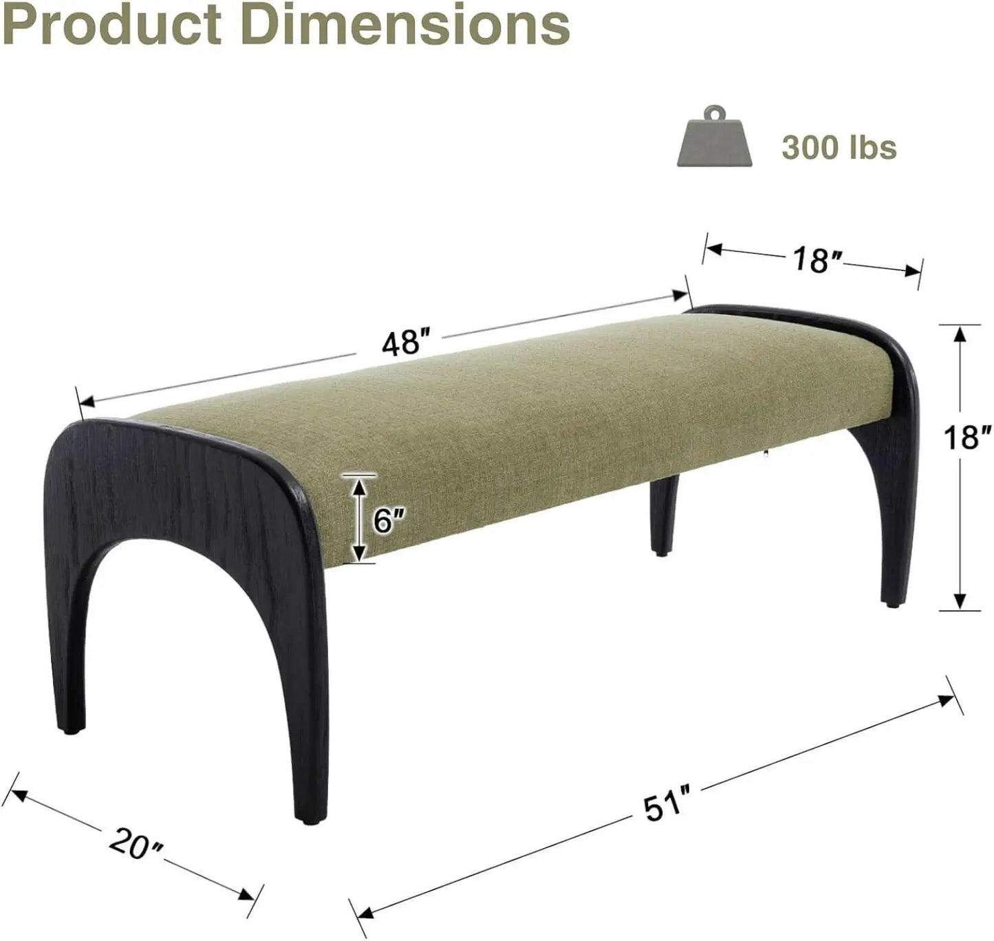 51 Inches Wide Linen Textured Emerald Ottoman Bench from PriceLows™