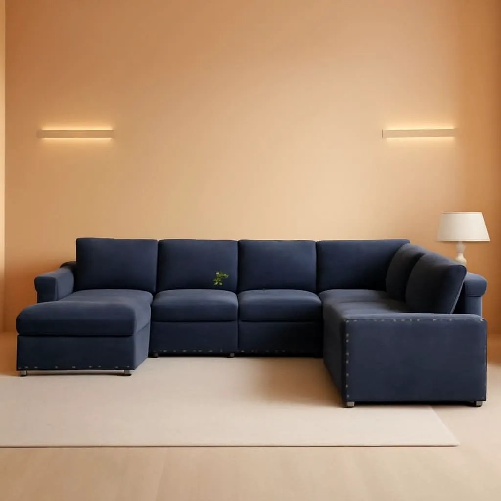 Flannel Modular Sectional Sofa With USB Ports Grey from PriceLows™