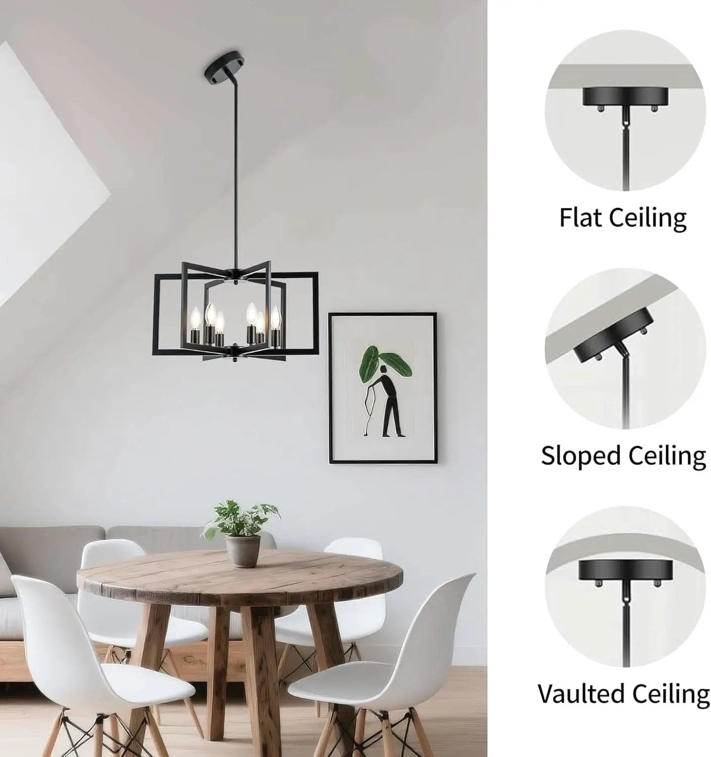Black 6 Light Adjustable Pendant Chandelier For Dining Room from PriceLows™
