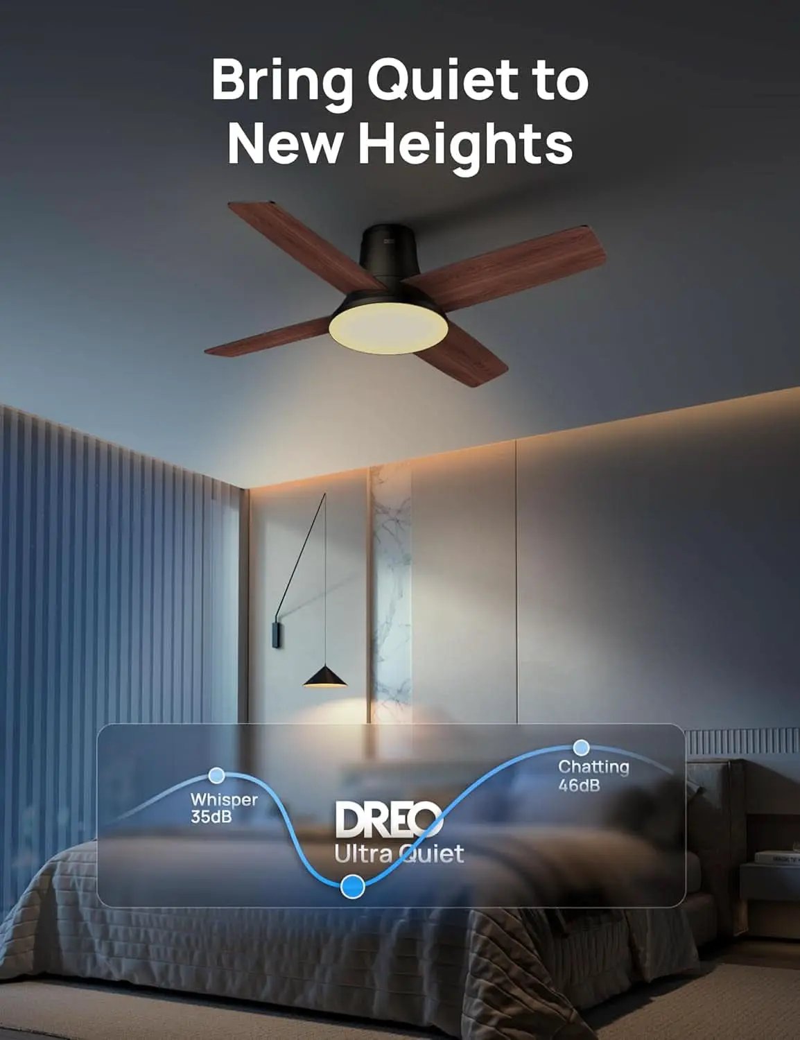 44 Inch Low Profile Black Ceiling Fan With Dimmable LED from PriceLows™