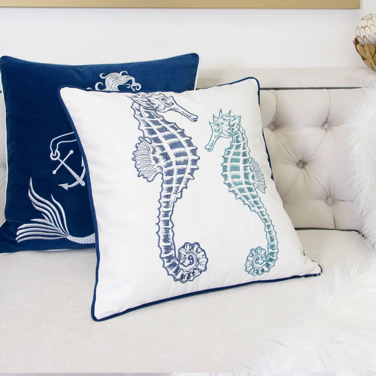 Seahorses Pillow Cover | 20x20 Inch | Matching Back | Hidden Zipper