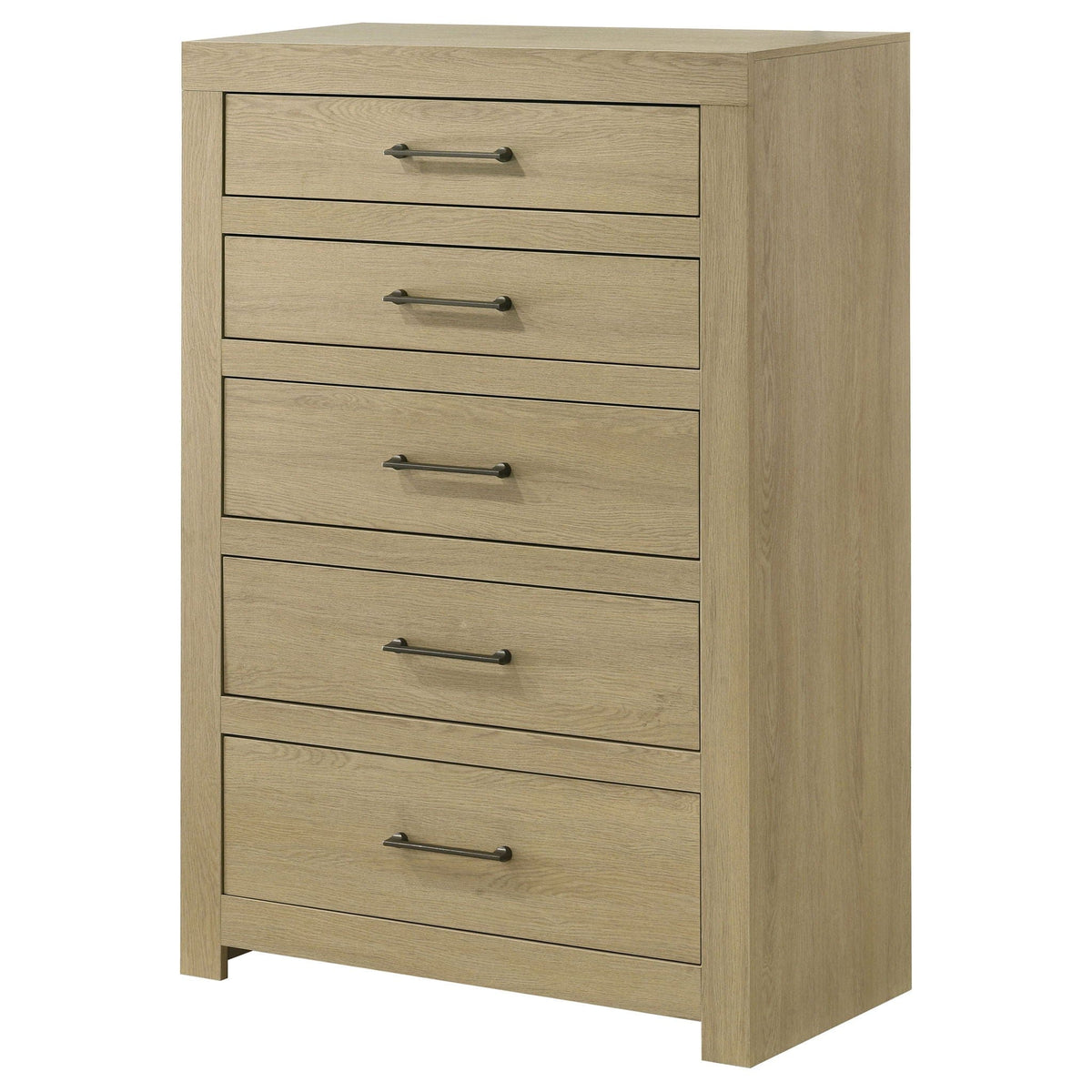 Hendricks 5-drawer Bedroom Chest of Drawers | 35.5 x 16.75 x 52.25 in | Engineered Wood & Metal | Light Oak