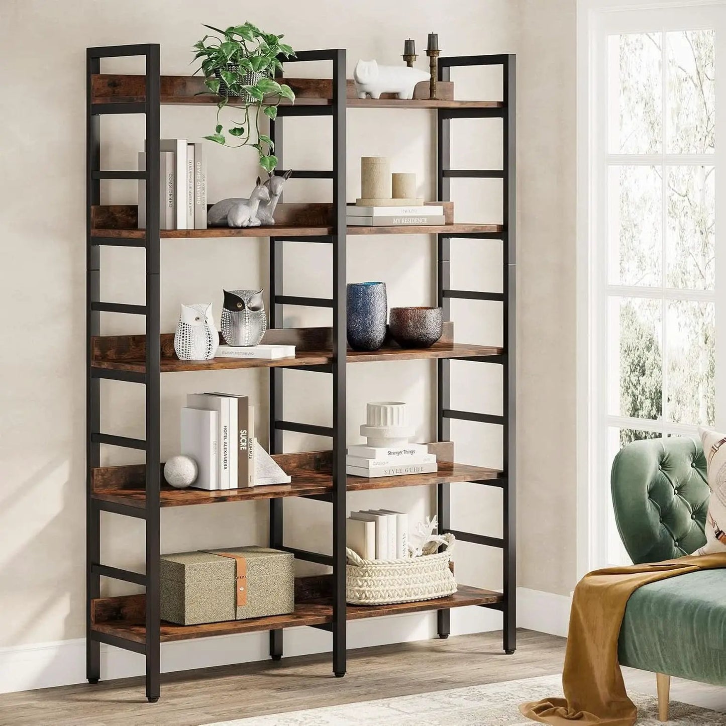 Rustic Brown 5 Tier Etagere Bookcase 71 In High 47 In Wide from PriceLows™