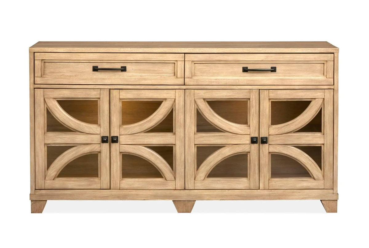 Coventry Buffet | 18 x 66 x 36 in | Oak Veneer & Tempered Glass | Honey Maple