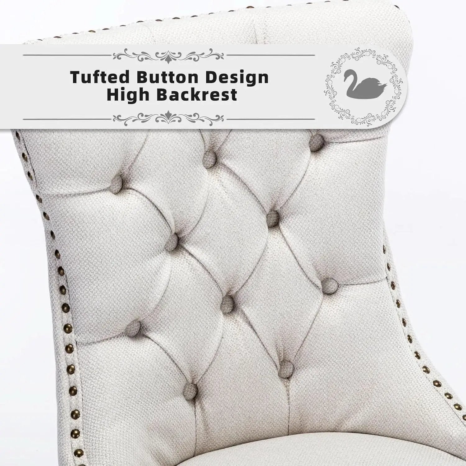 Beige Linen Dining Chairs Set Of 4 With Nailhead Trim from PriceLows™