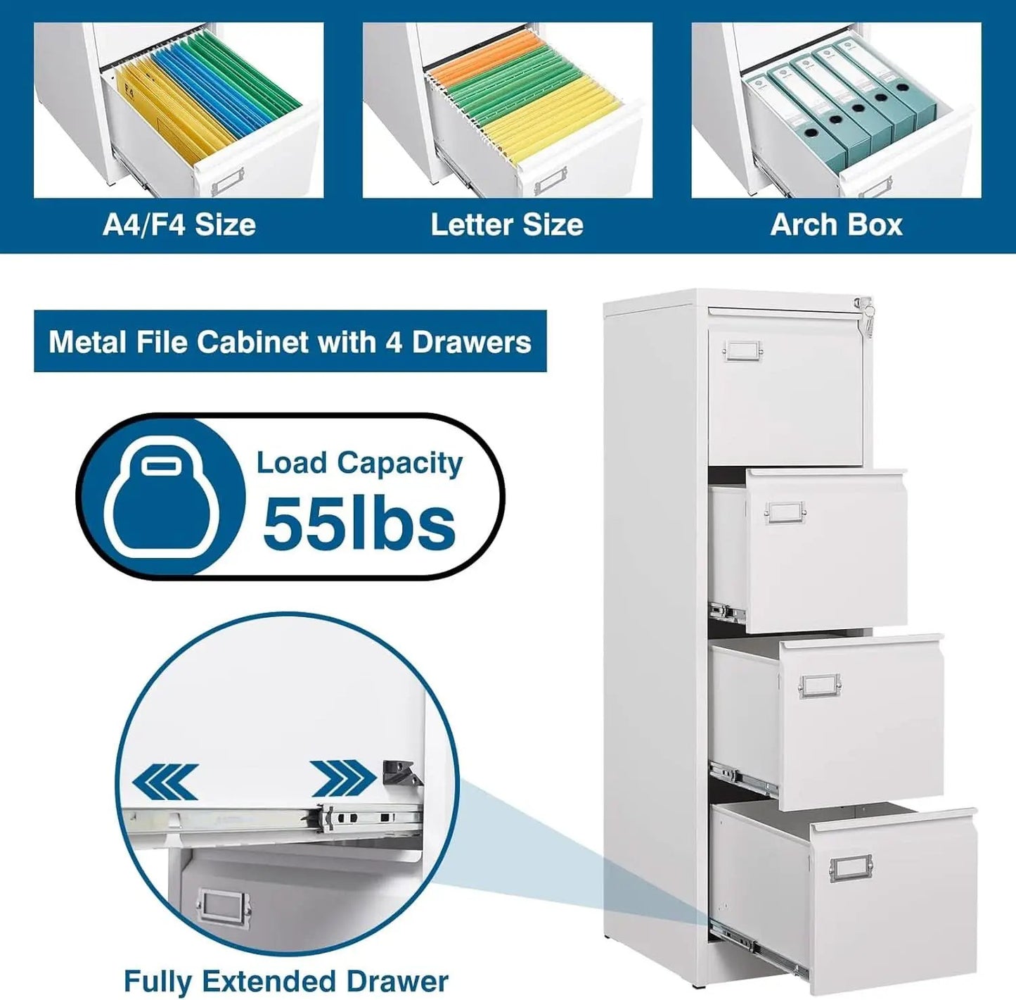 White 4 Drawer File Cabinet With Lock 16 Inch Deep from PriceLows™