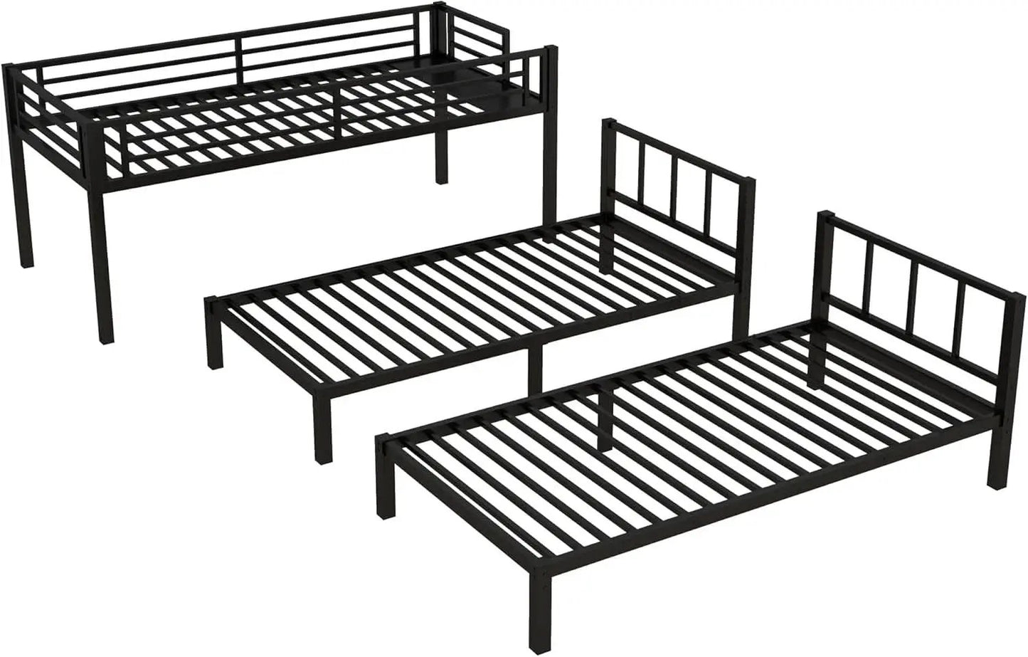 Triple Bunk Bed For Kids Metal Twin Over Twin Black from PriceLows™