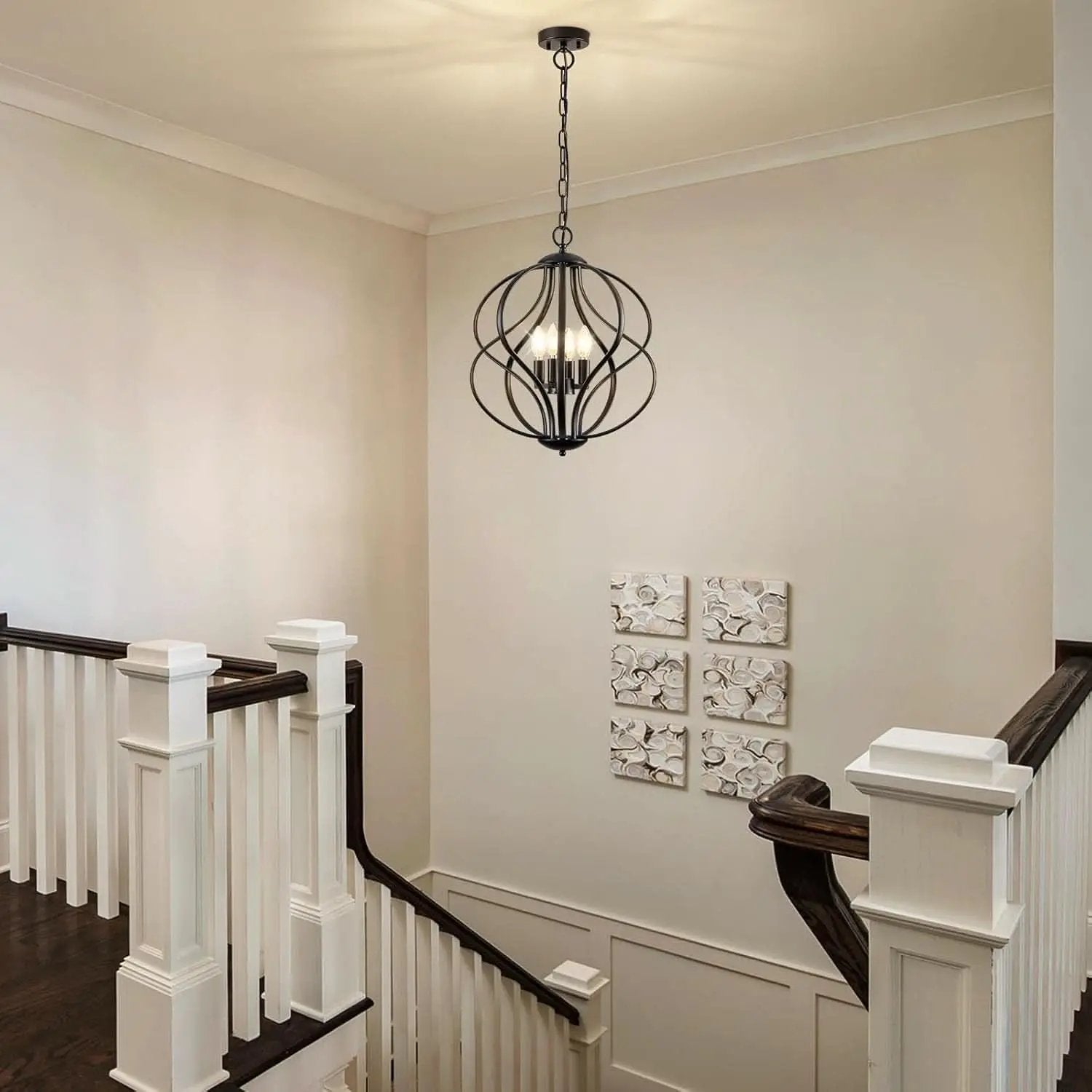 Black Four Light Geometric Pendant Chandelier Dining Room from PriceLows™