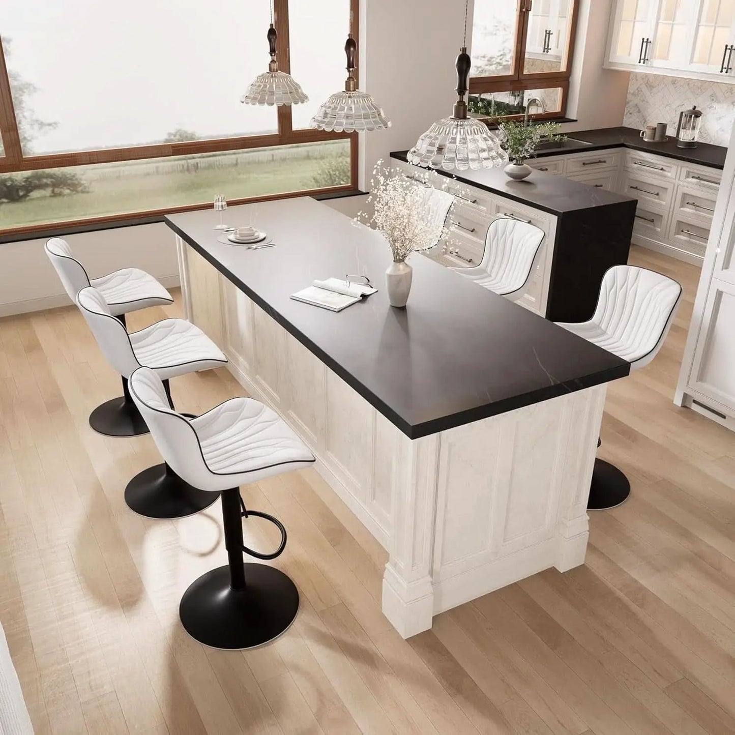 White Bar Stool Set Of 2 Counter Height Swivel With Back Faux Leather from PriceLows™