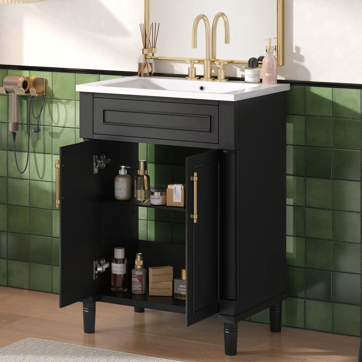 24 Inch Bathroom Vanity | Integrated Sink | 2 Door Cabinet | Small To Medium Bathrooms