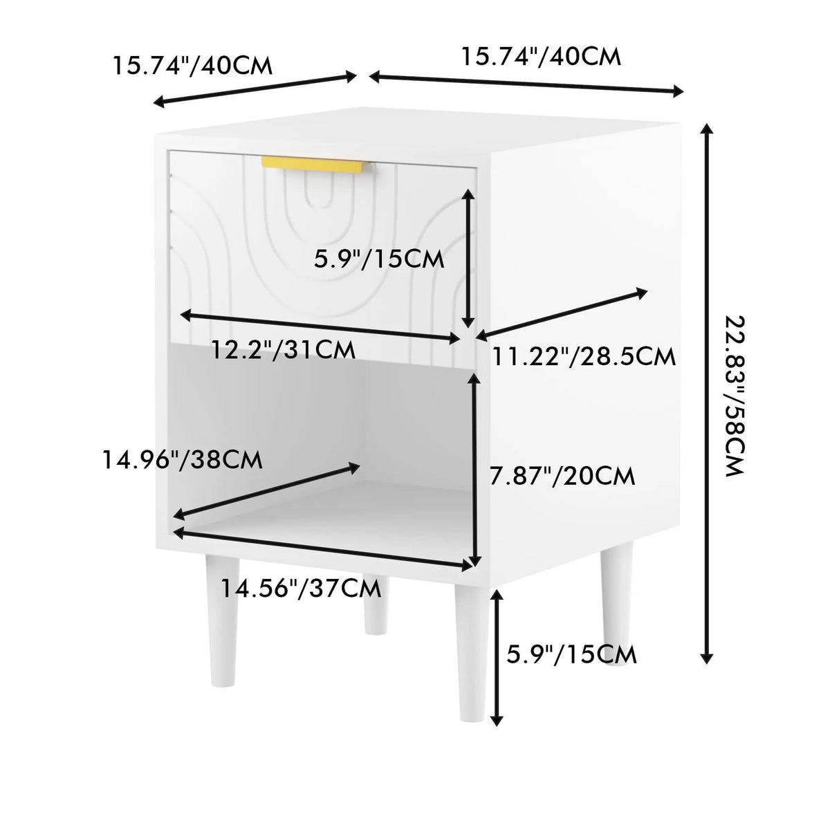 Nightstand With 1 Drawer And Open Shelf - | 15.75 x 15.75 x 22.83 in | Mdf | White