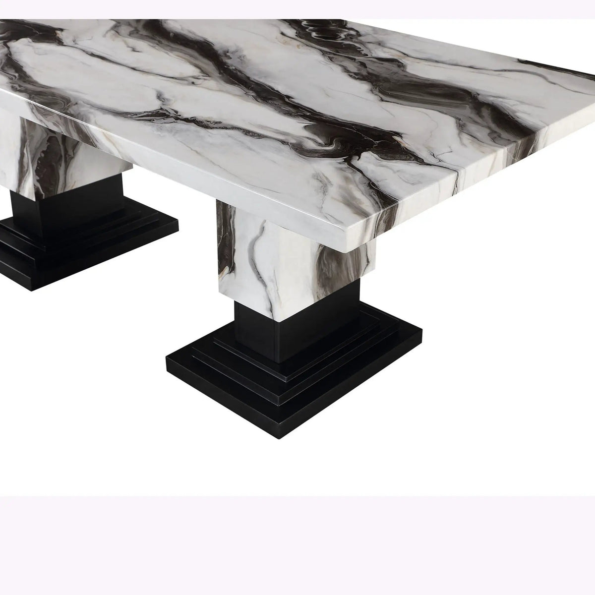 Dining Table Set | Faux Marble Finish | Pedestal Base | 4 Chairs