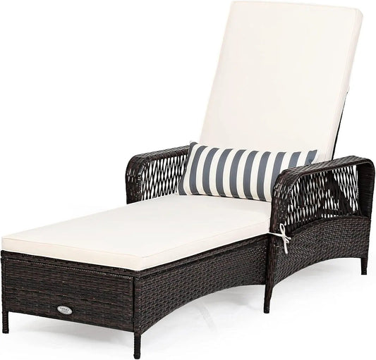 Adjustable Rattan Chaise Lounge Chair for Outdoor Relaxation from PriceLows™