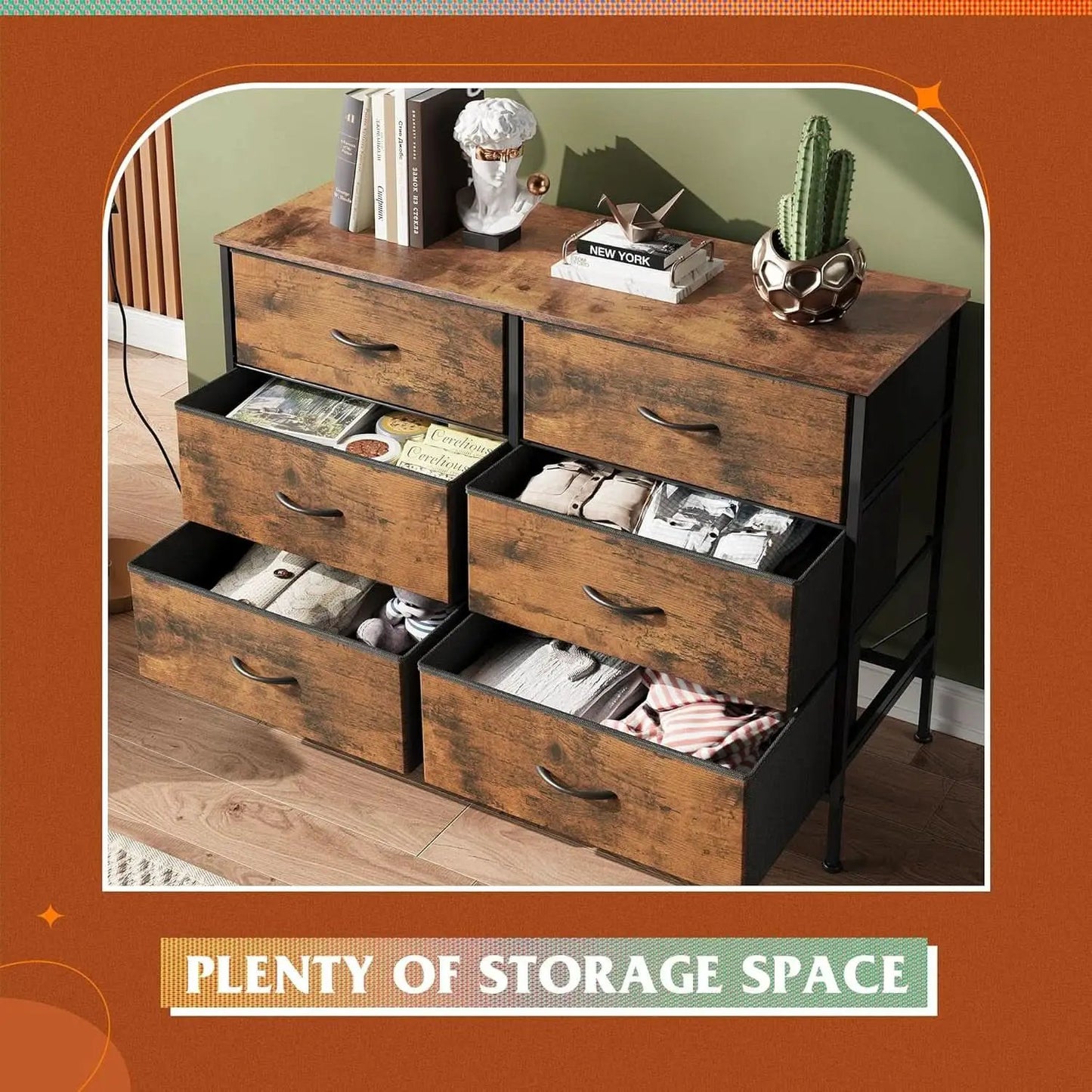 Rustic Brown 6 Drawer Dresser TV Stand For Bedroom from PriceLows™