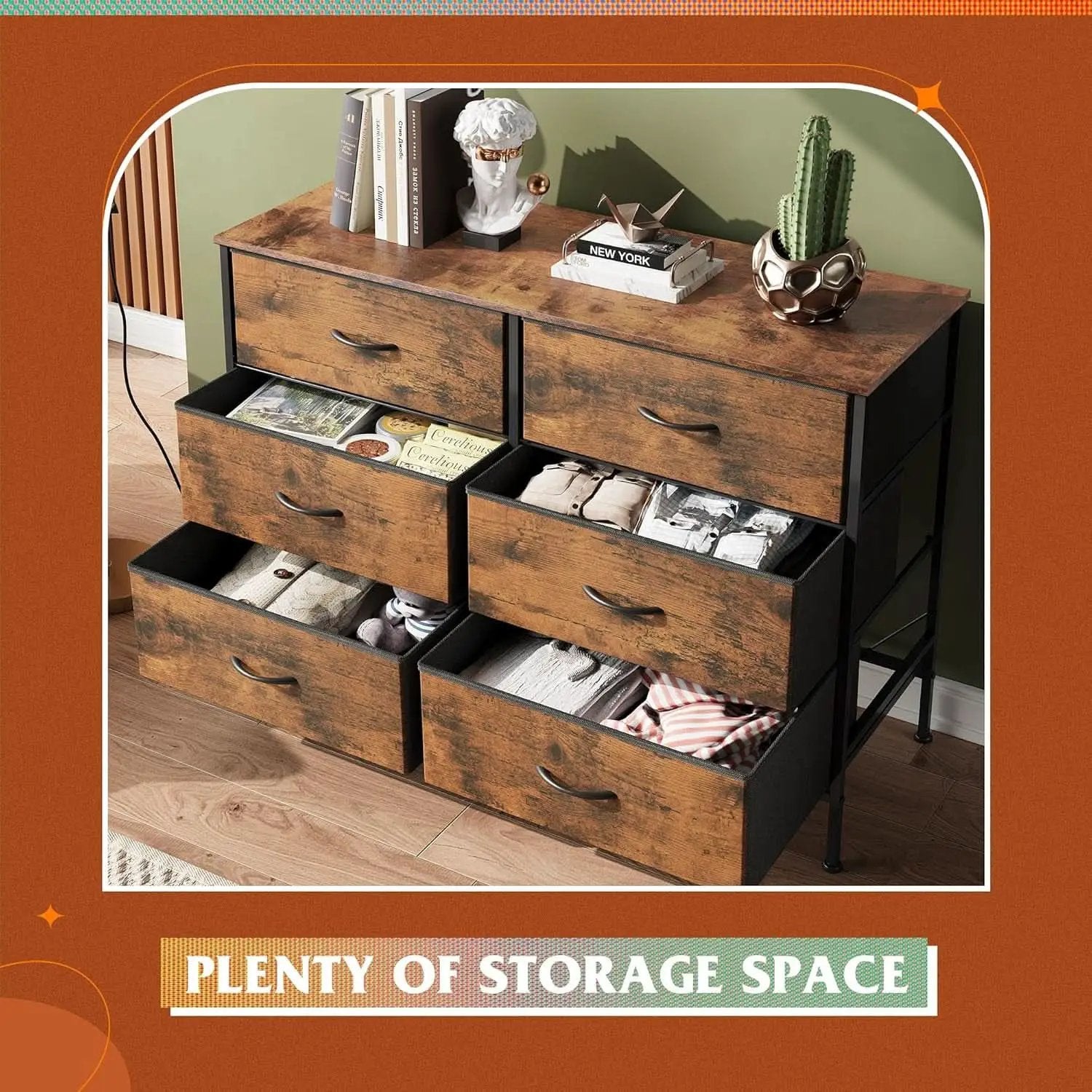 Rustic Brown 6 Drawer Dresser TV Stand For Bedroom from PriceLows™