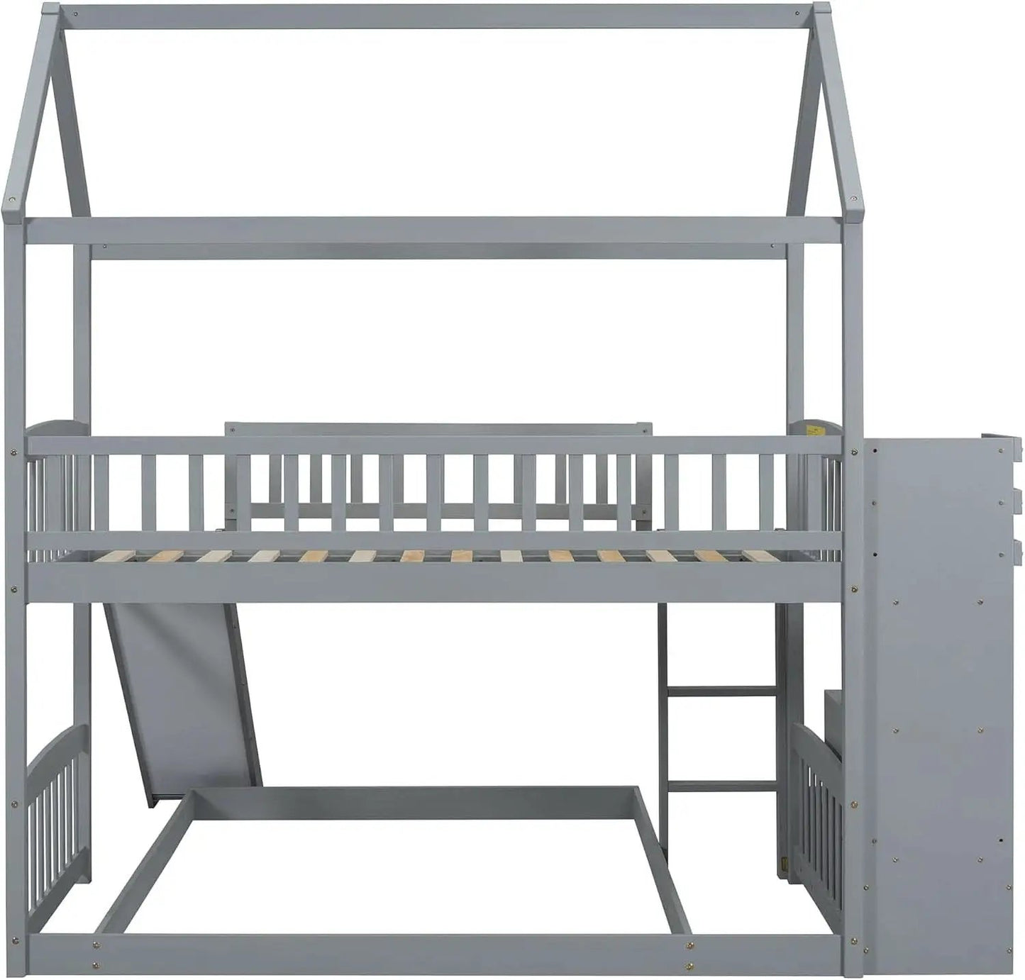Gray Twin Loft Bunk Bed With Slide And Stairs Storage from PriceLows™