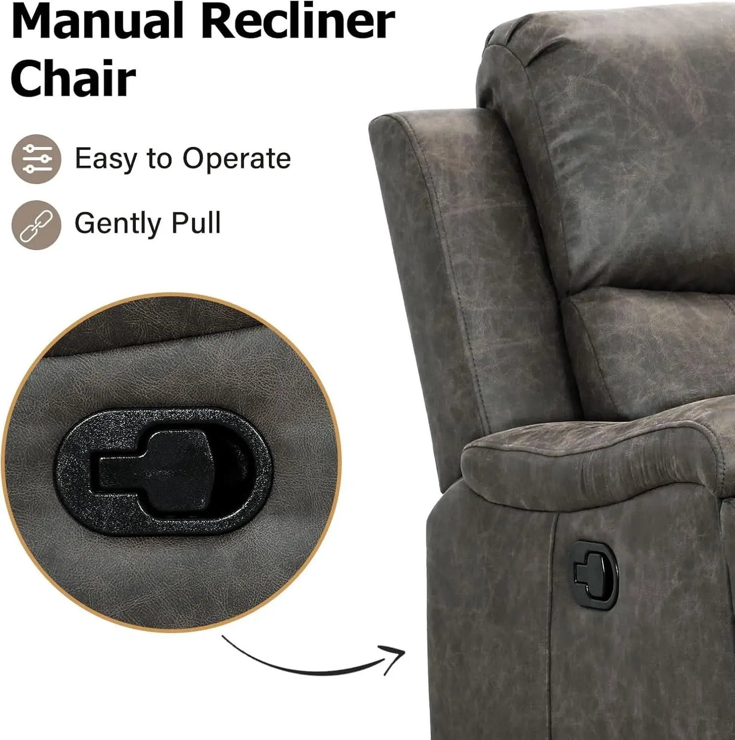 Grey Leather Recliner Chair With Cup Holders Living Room from PriceLows™