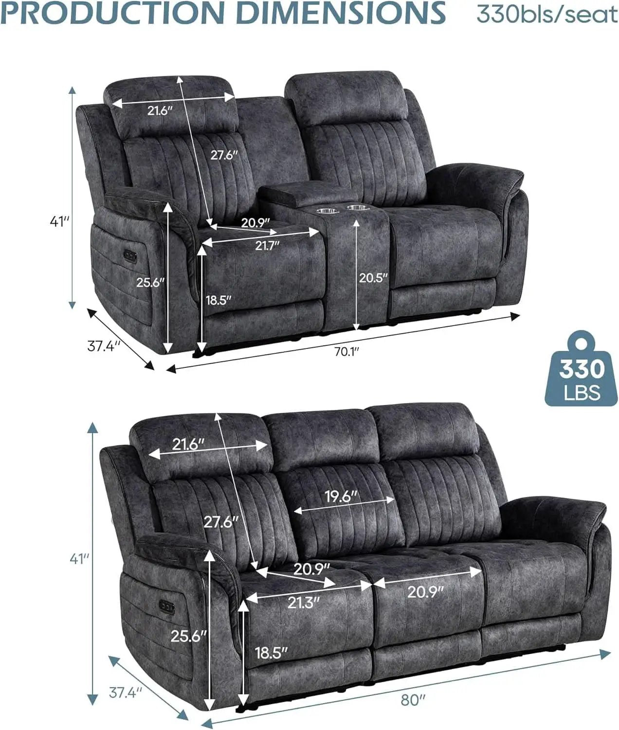 Grey Zero Gravity Reclining Sofa Set With Adjustable Headrest from PriceLows™