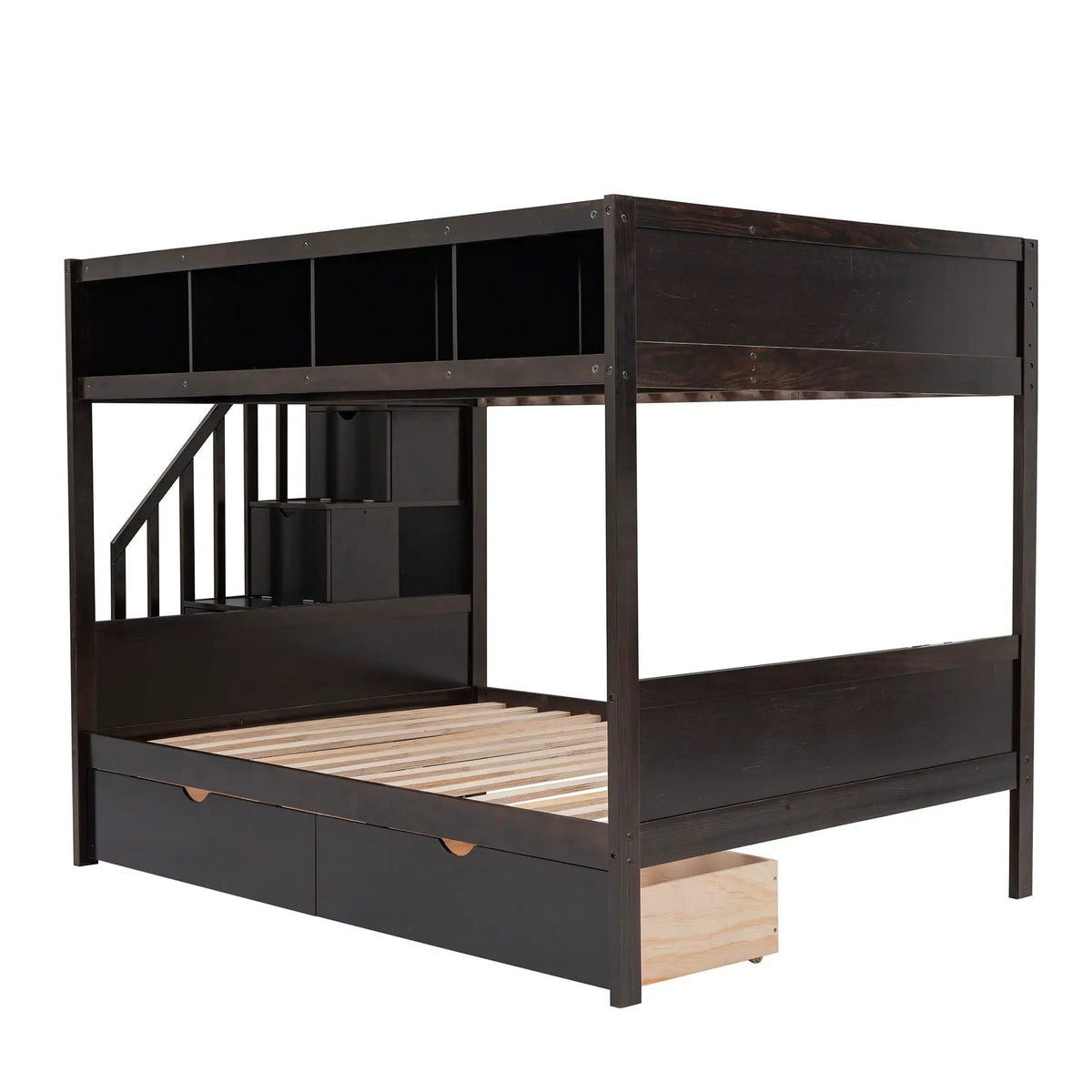 Bunk Bed With Shelfs, Storage Staircase And 2 Drawers | 93.2 x 57.5 x 62.4 in | Glass | Bedroom