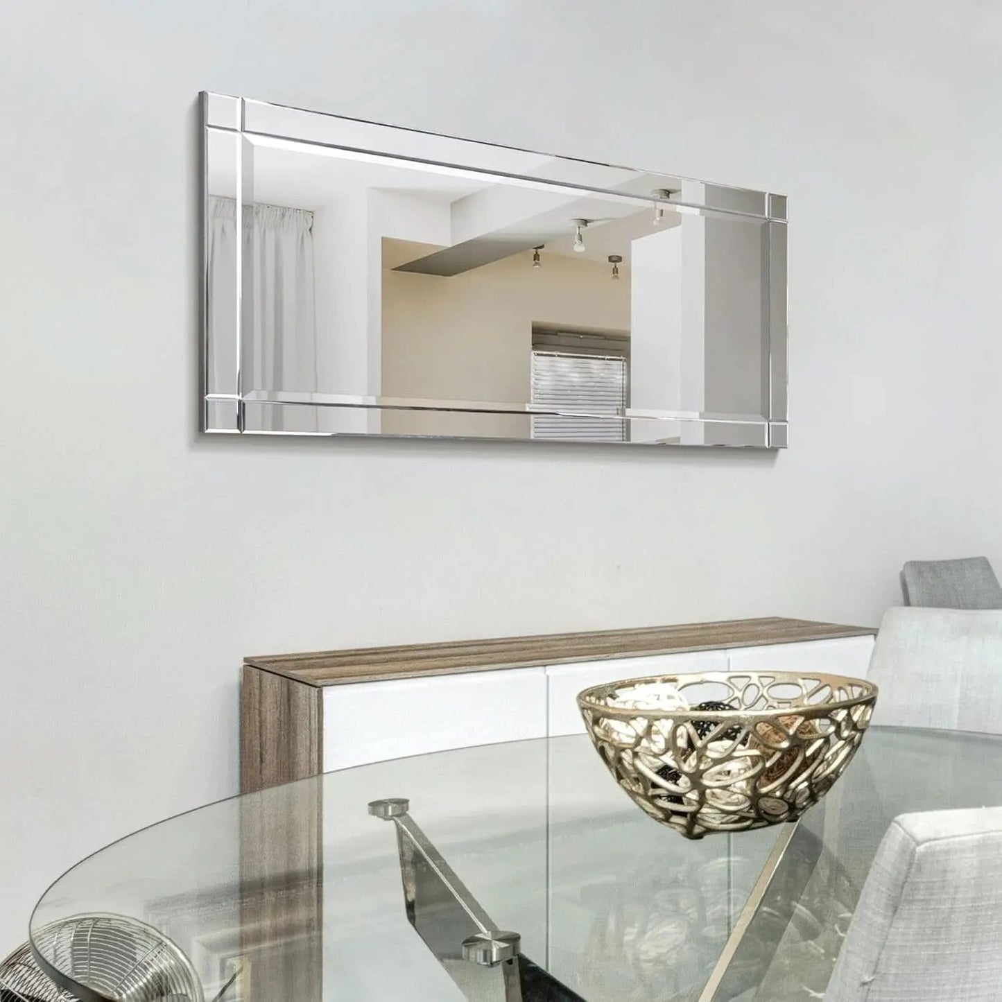 Modern Squared Corner Rectangle Wood Wall Mirror 24 x 54 from PriceLows™