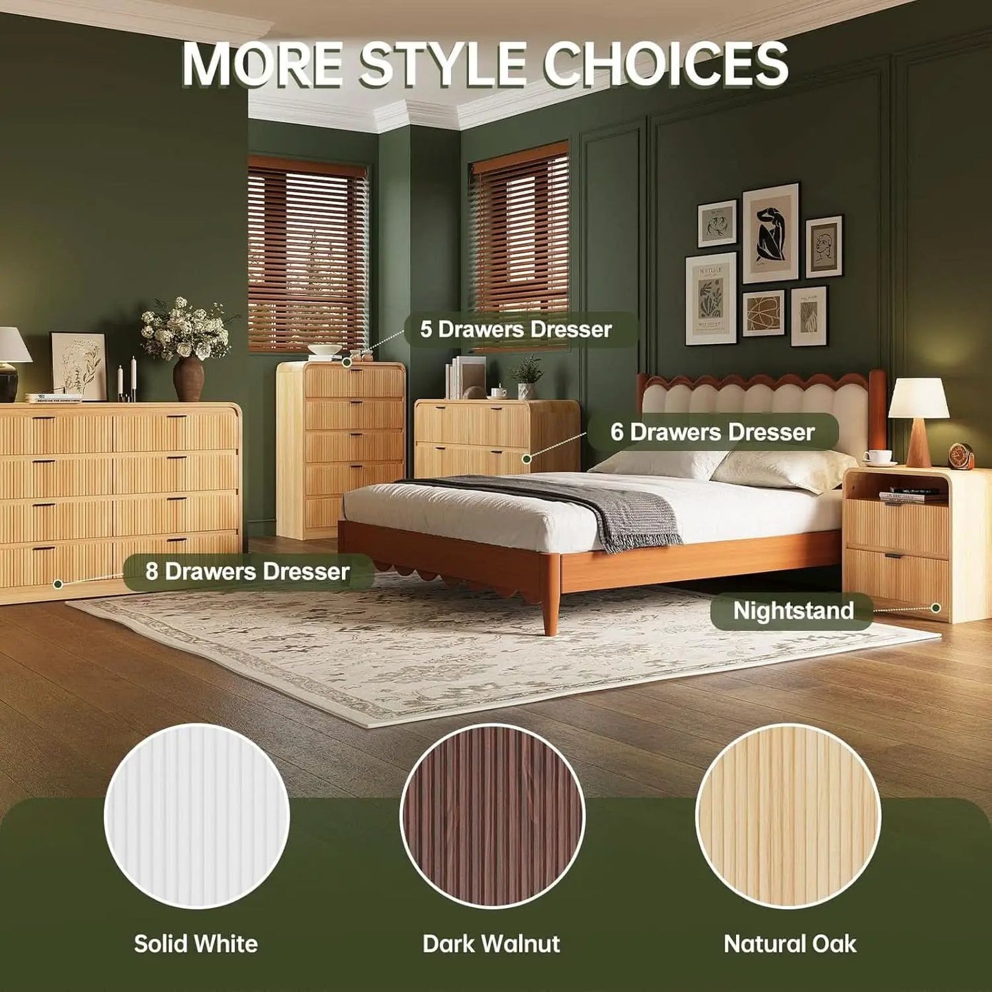 Natural Oak Fluted 8 Drawer Dresser 55 Inch Wide Bedroom from PriceLows™