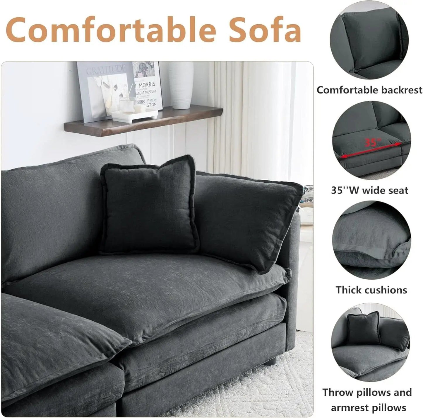 Grey Chenille 2 Piece Loveseat Armchair Set With Pillows from PriceLows™